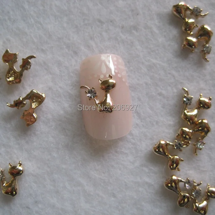10 шт. металлические подвески в виде кошки|charms nail art|nail artrhinestones gold |
