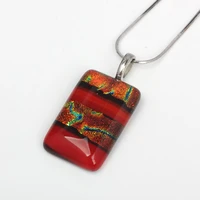 olingart rectangle red and orange gold foil jewelry limited edition special customization lampwork glass pendant for necklace