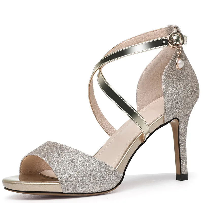 

Women Sandals Summer Sexy Comfort 2020 Open Toe Dress Shoes Fashion High Quality Thin High Heeled Crystal Sandals Woman M0297