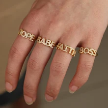 Fashion customize Letters Gold Ring For Women pave clear CZ Zirconia Finger Rings Female Engagement Ring Jewelry Anel Party Gift