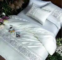White Embroidered Satin Home Textile Bedding Sets King Queen Bed Set Washed Silk Cotton Duvet Cover Bed Sheet Pillowcases