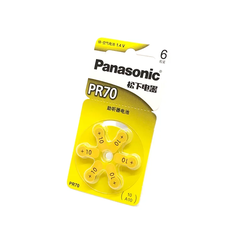6 шт./лот, новинка,, для Panasonic PR70, батарея для слухового аппарата, 5,8 мм* 3,6 мм, 10 A10, для глухих слуховых аппаратов, кнопка Cochlear, монета, батарейки для сотовых телефонов, Audiphone PR 70