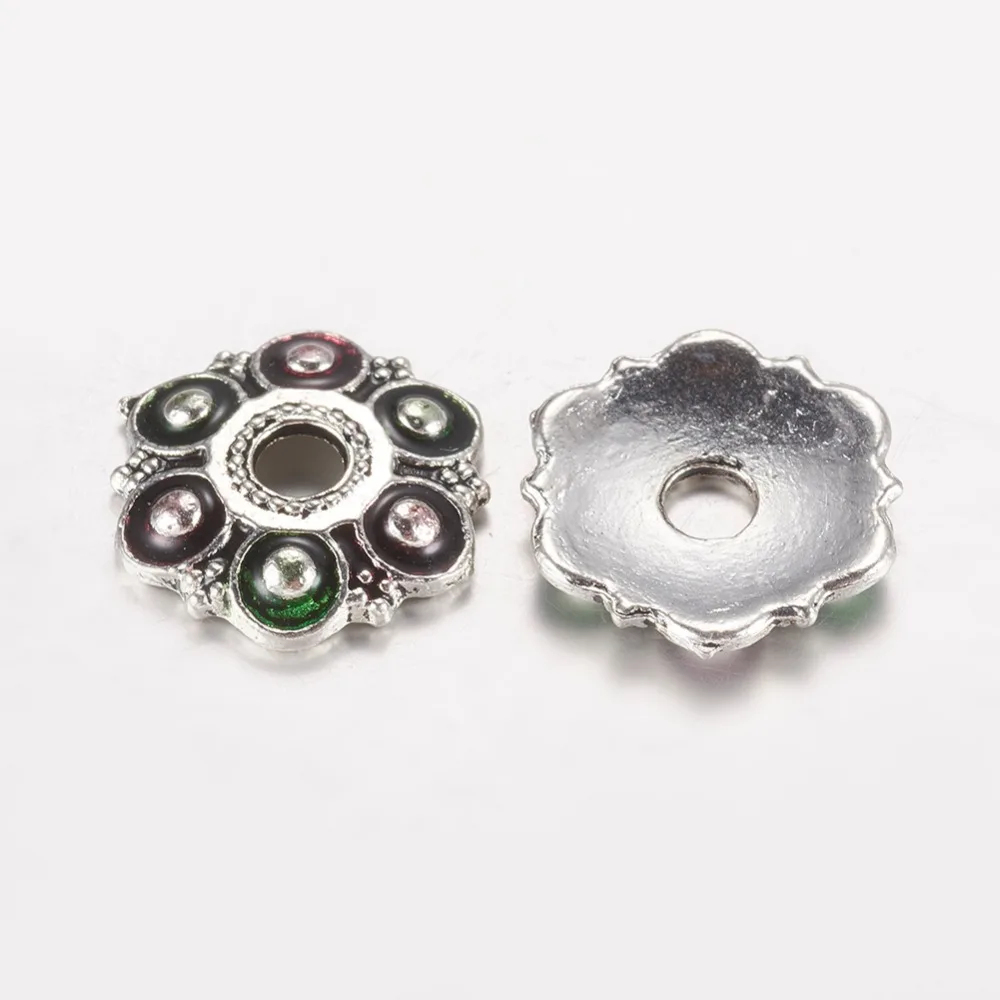 10 шт. эмалевые колпачки для бусин 13 х2 мм|bead caps|antique silversilver plated |