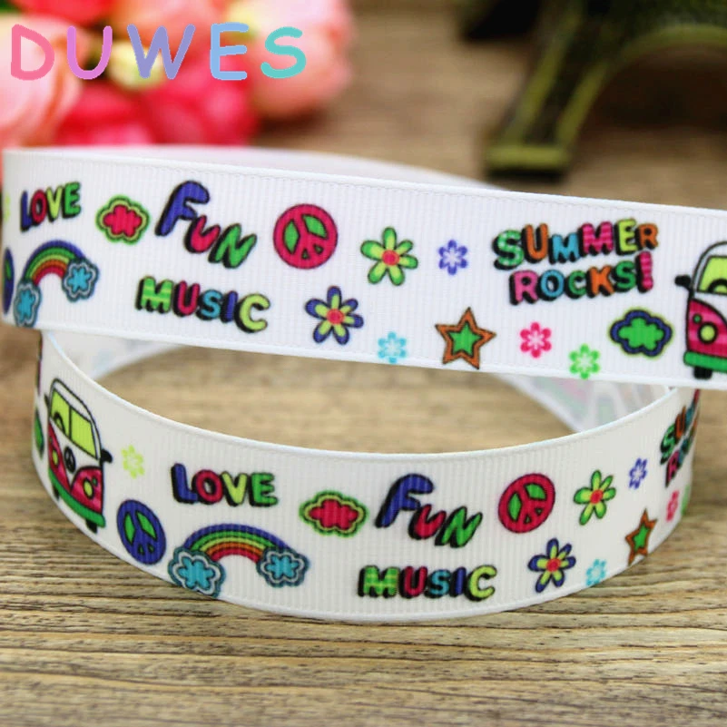 DUWES 50 ярдов summer fun печатных grosgrain ленты аксессуар hairbow головные уборы украшения DIY