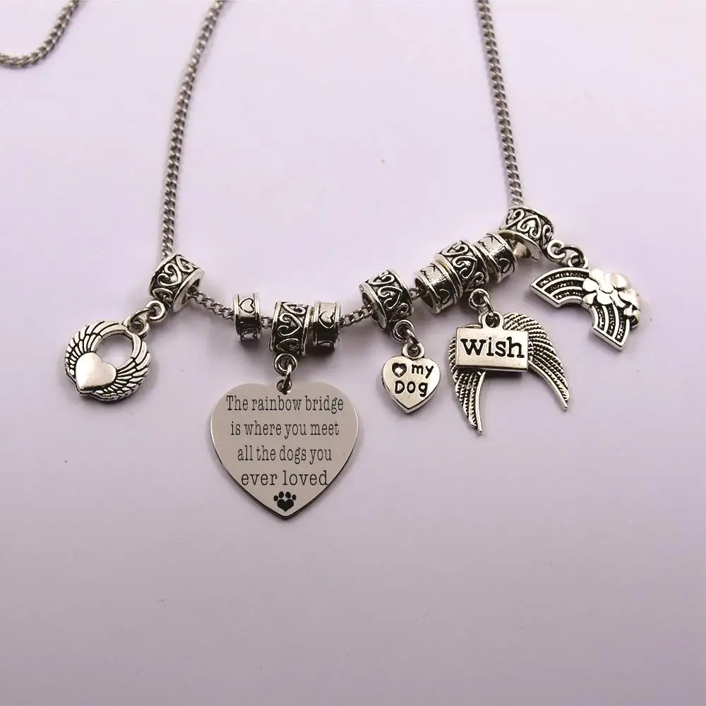 the rainbow bridge is where you meet stainless steel chain dog angel pet loss owner lover necklace | Украшения и аксессуары