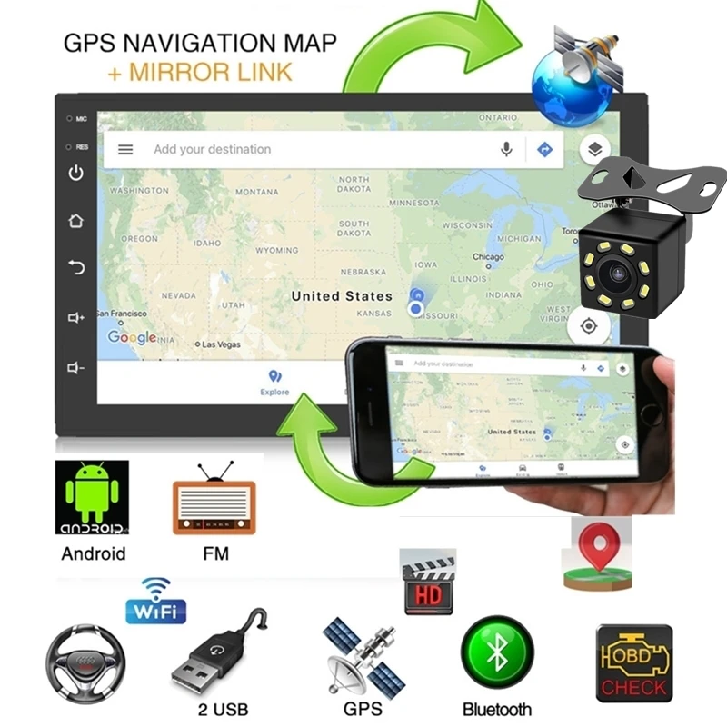 Авто Радио 2 Din Android gps навигация автомобильное радио стерео 7 &quotWIFI Bluetooth USB аудио 2DIN