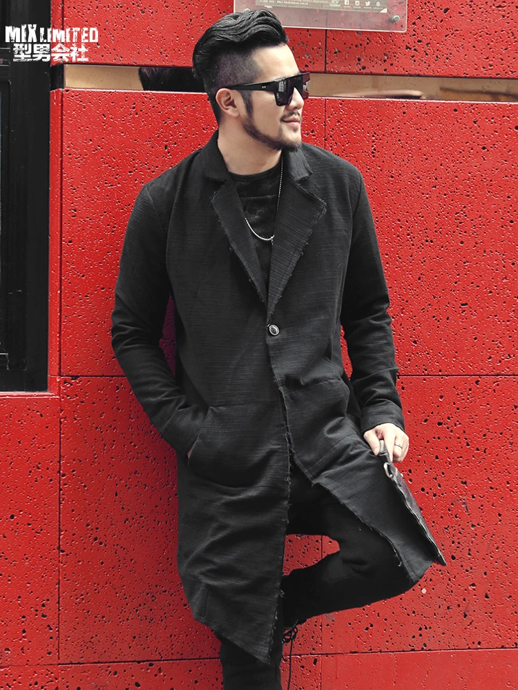 Новый британский стиль черный костюм воротник Для мужчин с длинным пальто