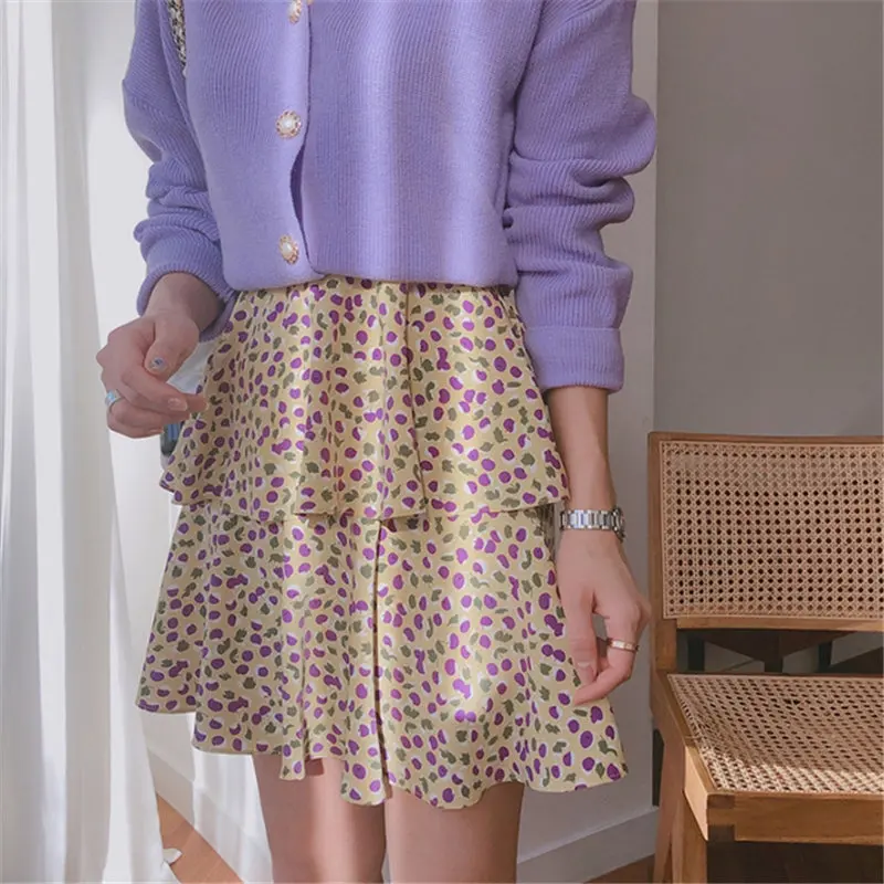 Повседневные корейские элегантные многослойные юбки Alien Kitty с эластичным принтом