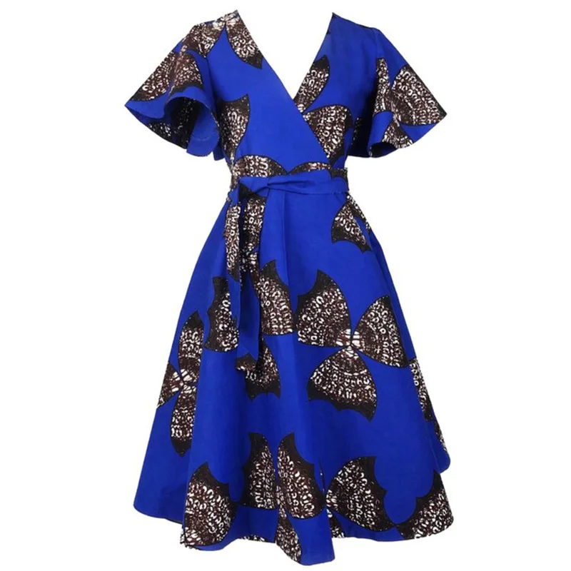V-neck Women Printing Dress Vintage Summer Big Pockets Dresses | Женская одежда