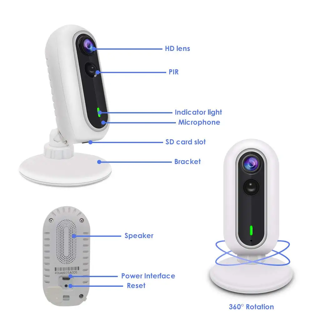 Безопасности Camere 1080 P HD и поддержкой Wi-Fi IP Камера домашняя беспроводная камера видеонаблюдения объектив «рыбий глаз», Ночное видение, 2-полосная аудио