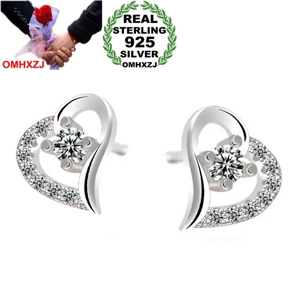 

OMHXZJ WHOLESALE Fashion girl Sexy woman jewelry shine bright AAA zircon wish love Heart 925 Sterling Silver Stud Earrings YS64