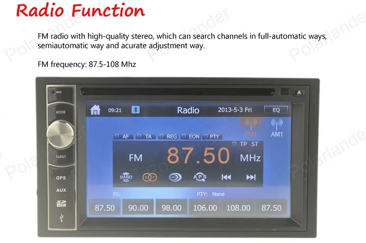 Автомобильный DVD 2 DIN 6.5 ''Руль управления GPS навигации Сенсорный экран Bluetooth
