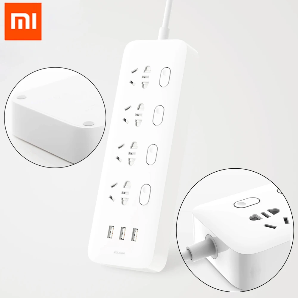 Удлинитель питания Xiaomi Mijia 4 гнезда с индивидуальным управлением 3 USB 5 в 2 1 А для
