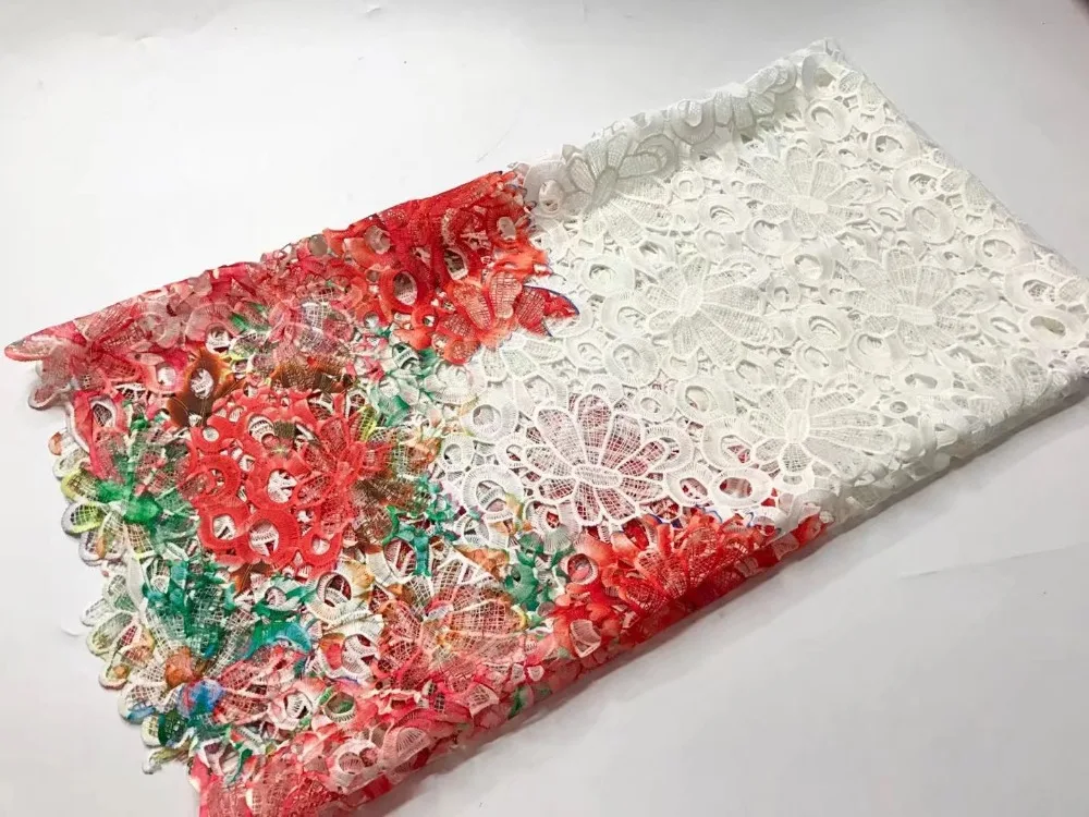 Высококачественная африканская гипюровая кружевная ткань многоцветная