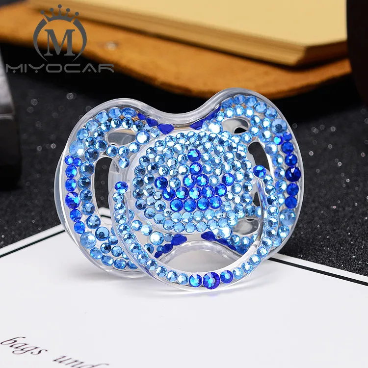 

MIYOCAR Bling Luxurious blue and white crown 240ml glass Feeding Bottle and bling bling crown pacifier for baby shower gift