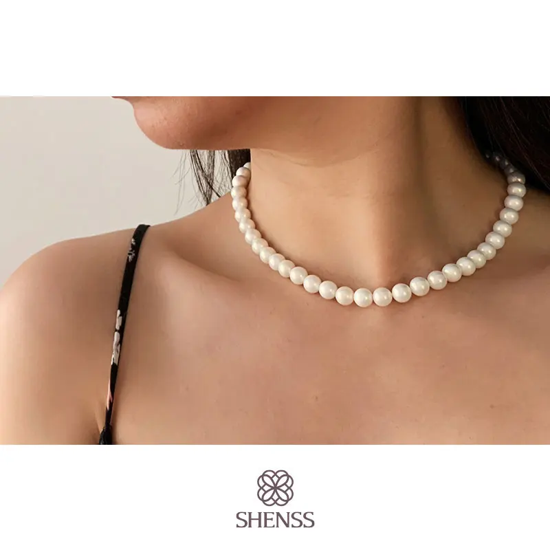 Elegant Silver 925 Jewelry Classic Temperament Cream Necklace 8mm Pearl 925 Sterling Silver Chain for Women