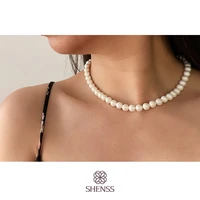 elegant silver 925 jewelry classic temperament cream necklace 8mm pearl 925 sterling silver chain for women