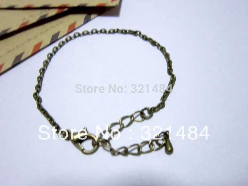 Free ship 100piece/lot 7.5 inch with lobster clasp and extender chain bracelet accessories antique bronze brass metal