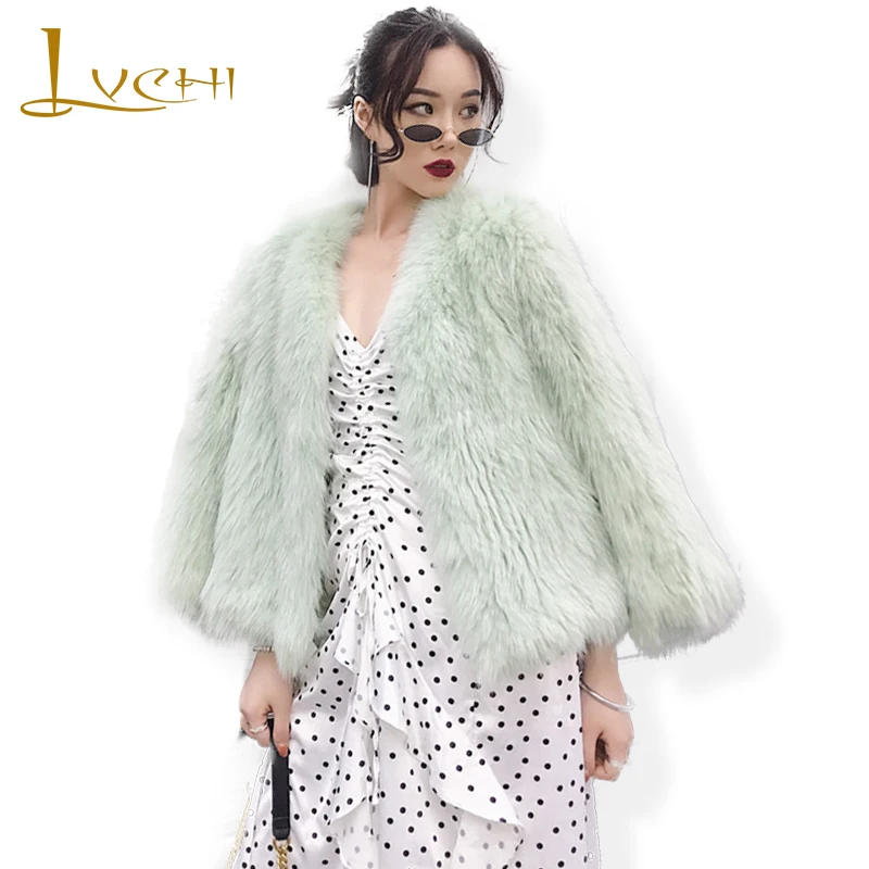 

LVCHI 2019 Winter Real Fox Fur Coats Slim Real Natural Fox Fur Coat Women's 4 Pure Color V-Neck Short Wave Cool Fox Fur Coats