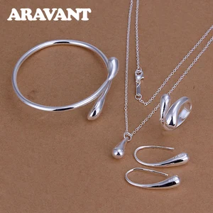 Модные свадебные ювелирные изделия, набор из серебра 925 пробы, ожерелье с каплями воды, браслеты, кольца, серьги, наборы для женщин, вечерние подарки