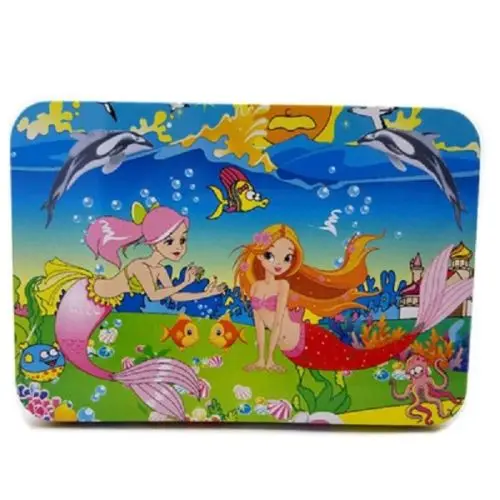 Mermaid-100pcs Монтессори деревянная настольная игра-головоломка штук с металлической коробкой 60/100/200 шт. Juguetes IQ образования детей 3 лет с принтом Бэтмена из мультфильма животное - Цвет: Mermaid-100pcs
