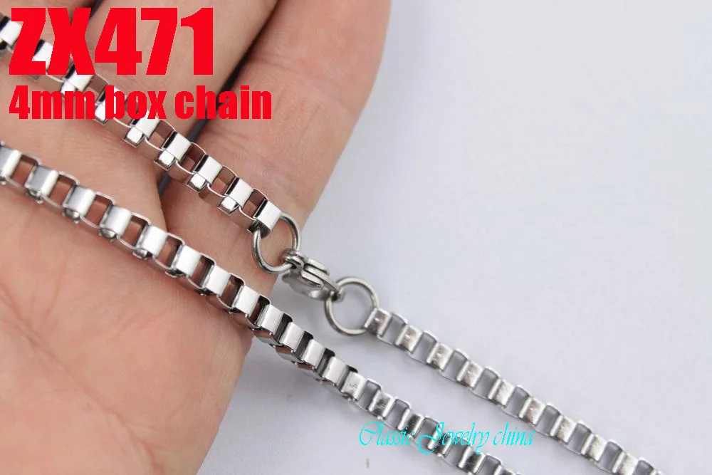 

14"-38" length 4mm stainless steel box chain box necklace fashion jewelry man male chains 20pcs ZX471 (ZX026-C)