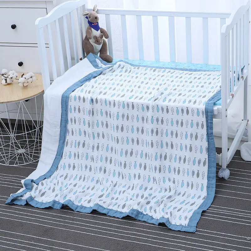 Fish blankets 4 слоя муслин детские пеленки одеяла из бамбукового волокна хлопка новорожденных Ванна марли младенческой Обёрточная бумага коляска крышка Игровой Коврик Большой Размеры - Цвет: Fish blankets