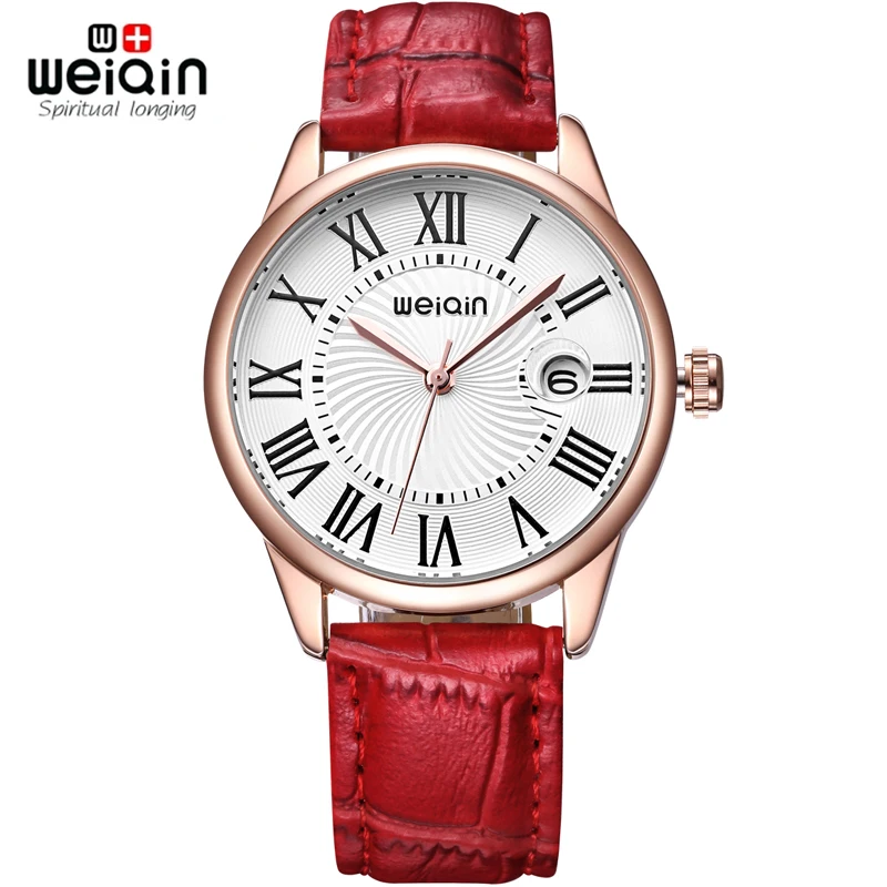 Женские наручные часы WEIQIN брендовые цвета розового золота с кожаным ремешком