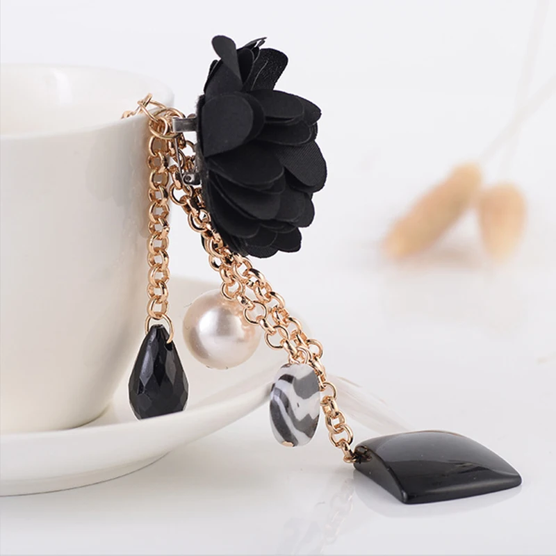 Новинка модные черные кружевные брелки с цветами цепочка кисточкой жемчужные