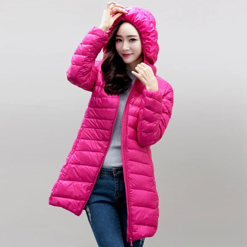 Женская зимняя верхняя одежда куртка тонкий пуховик с капюшоном женские ультра