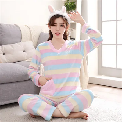 blue rainbow Vangull, осенне-зимние женские пижамные комплекты, пижамы, костюм для сна, теплая фланелевая ночная рубашка кораллового цвета, Женская пижама с мультяшными животными - Цвет: blue rainbow