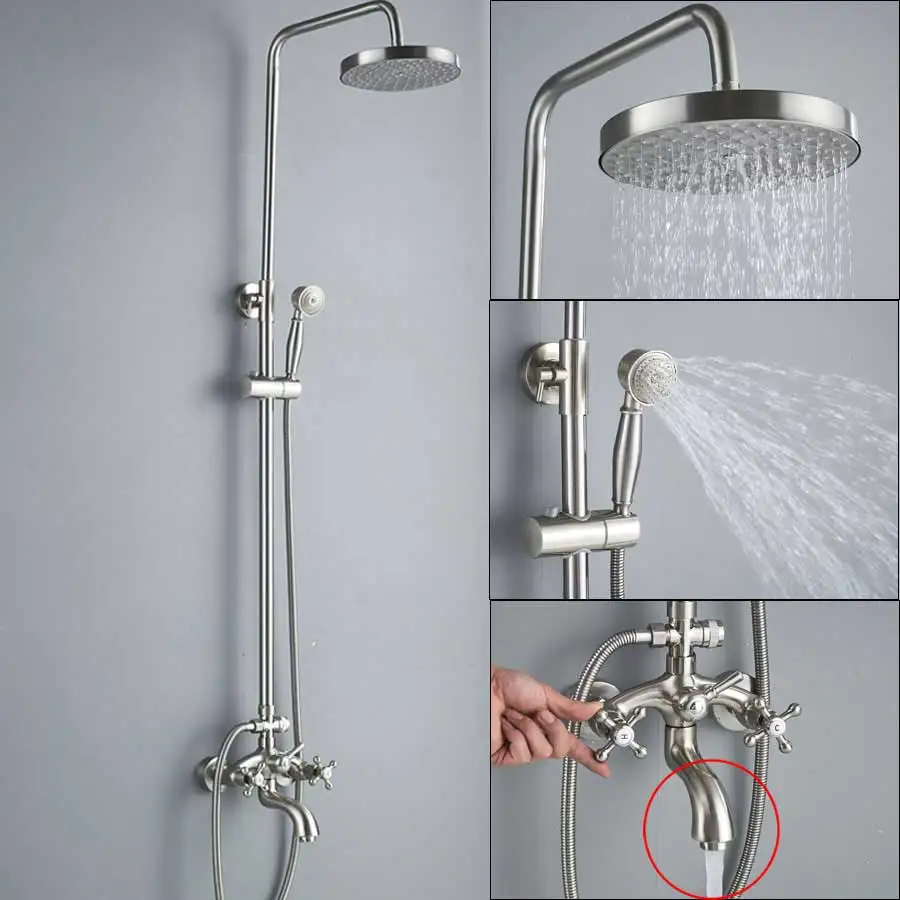 Brushed Nickel B Никелевый матовый смеситель для ванной комнаты, набор для душа 8 дюймов, насадка для душа с двойной ручкой+ носик для ванны+ ручной смеситель для душа - Цвет: Brushed Nickel B