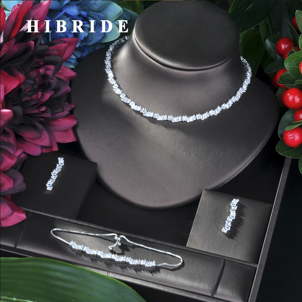 

HIBRIDE Famous Brand Luxury Shinning Flower Leaf Women Wedding Naija Bridal Cubic Zirconia Necklace Dubai Dress Jewelry Set N-37