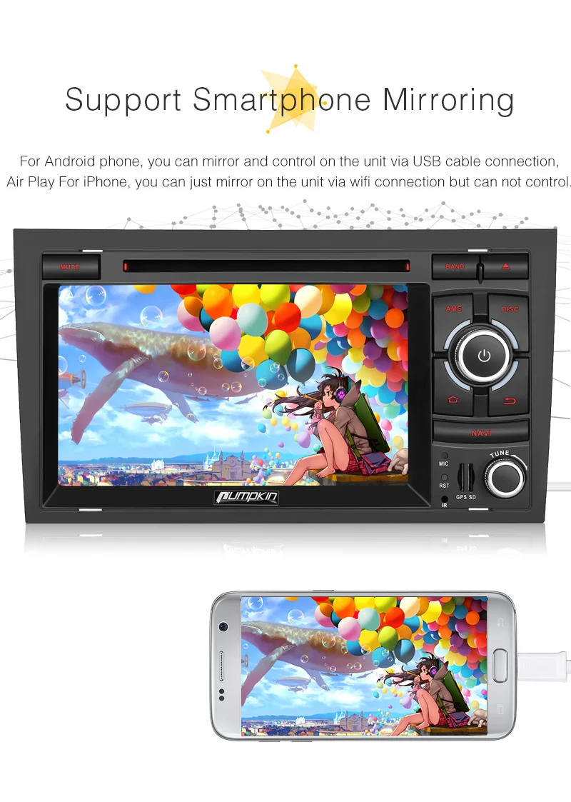 Pumpkin 2 Din7 &quotAndroid 8 0 автомобильный DVD мультимедийный плеер Восьмиядерный 4G RAM 32G ROM