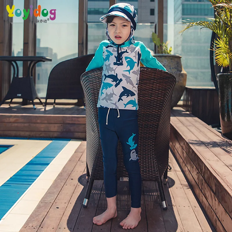 Children's surfing Swim Suit Boy Two Pieces Swimwear Boys High Neck Long Sleeve Athletic Wear Swimsuit Kids Anti-UV Beach | Спорт и