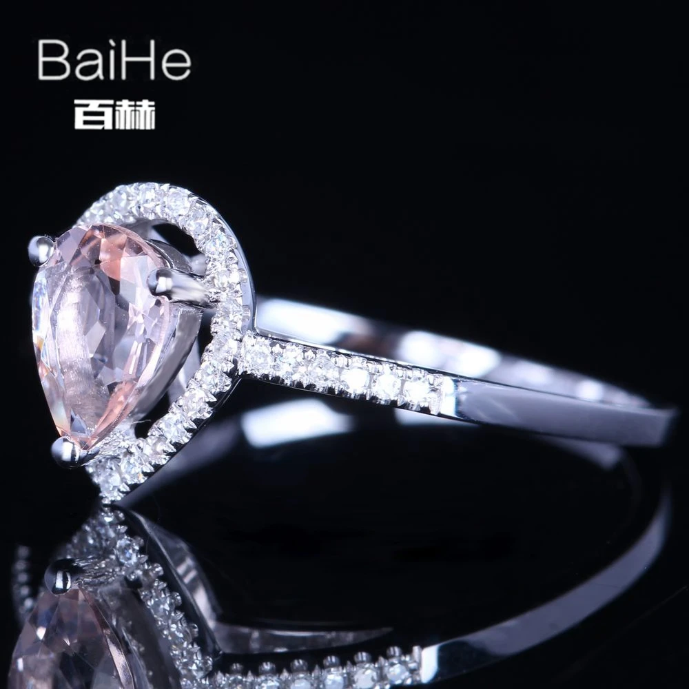 BAIHE подлинной стерлингового серебра 925 0.6ct розовая груша морганитом Для женщин