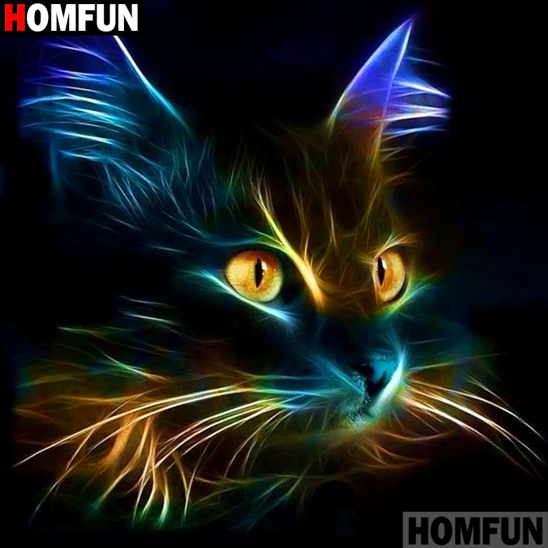 Алмазная живопись Homfun A09540 алмазная 5D Вышивка Кот светящаяся в темноте полное
