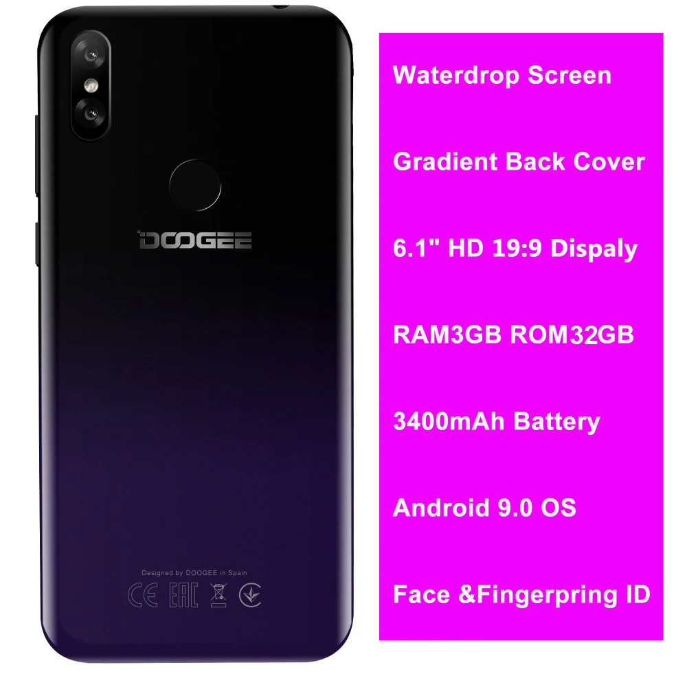 Doogee Y8 3 ГБ 32 Android 9 0 мобильный телефон 6 1 &quotFHD 19:9 дисплей 3400 мАч MTK6739 разблокировка