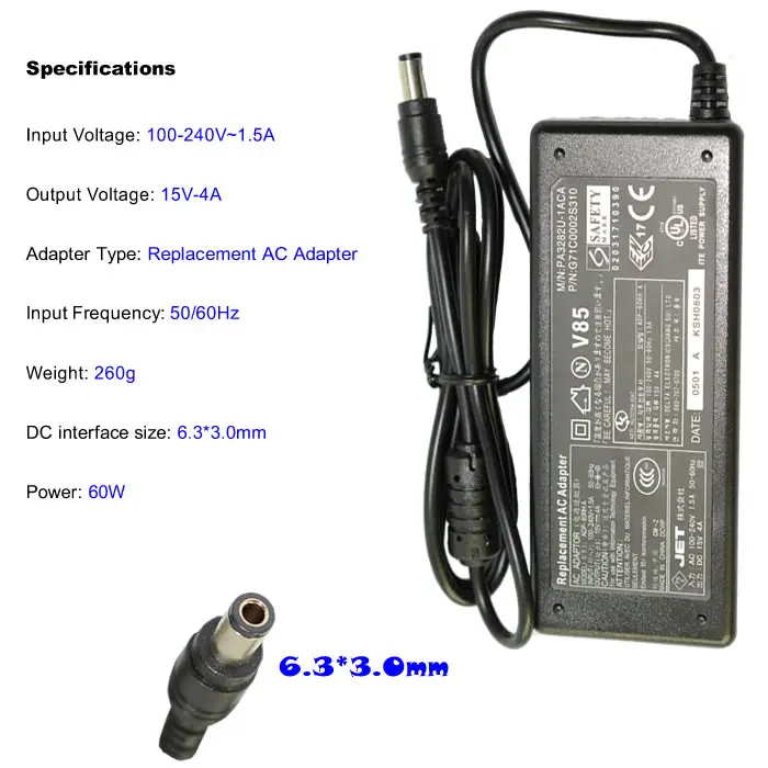 15 в 4A 6 3*3 0 мм 60 Вт Замена для Toshiba спутникового PA3282U-1ACA PA2450U-00489A 3220 ноутбук AC
