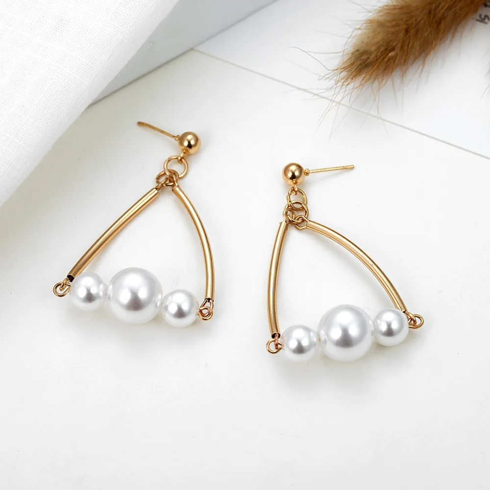 Модные серьги большие геометрические жемчужные для женщин Висячие висячие