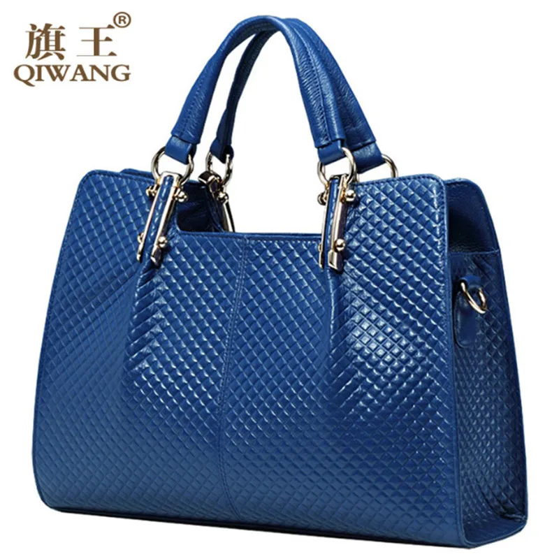 QIWANG Синяя женская сумка из натуральной кожи плед Россия известный бренд
