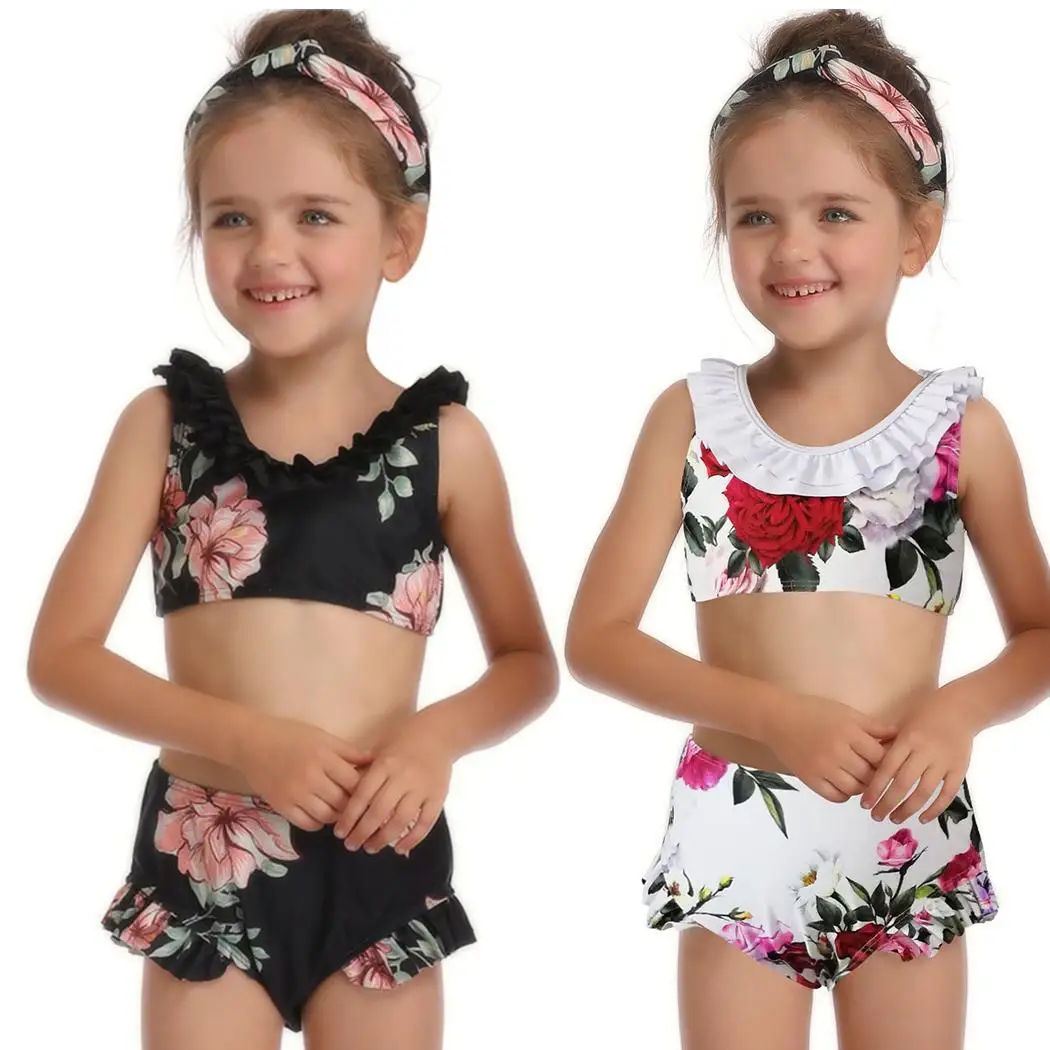 Модный Купальник цветочный принт для девочек из 2 предметов милый купальный