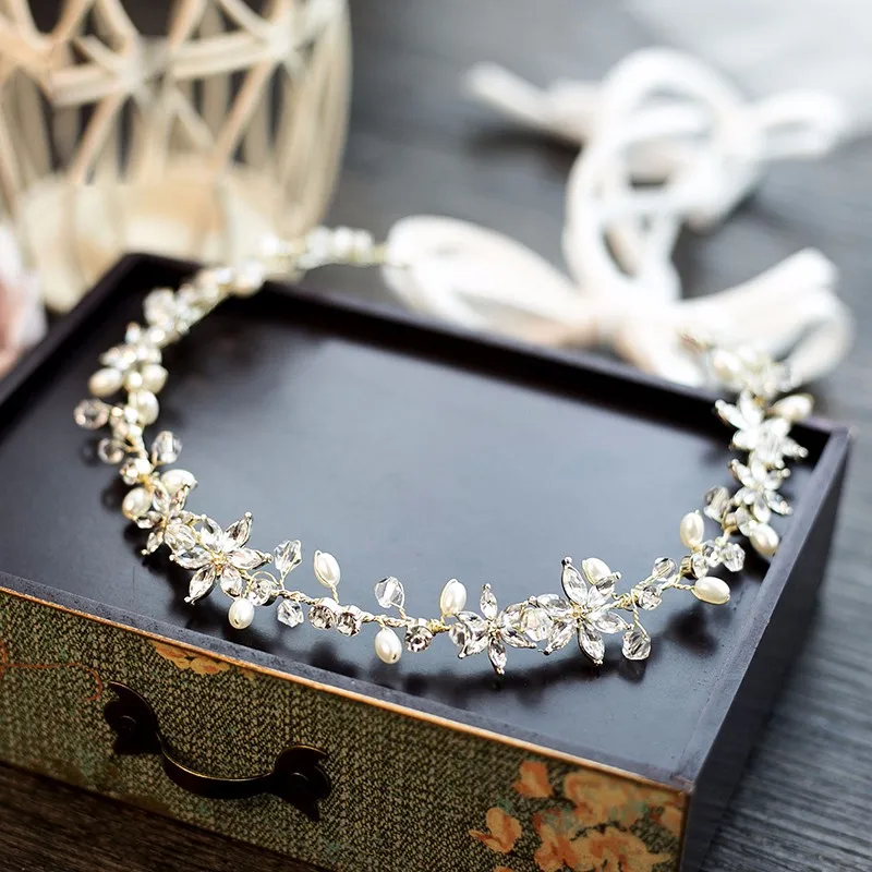Серебряная/Золотая элегантная тиара с цветком Свадебная повязка на голову
