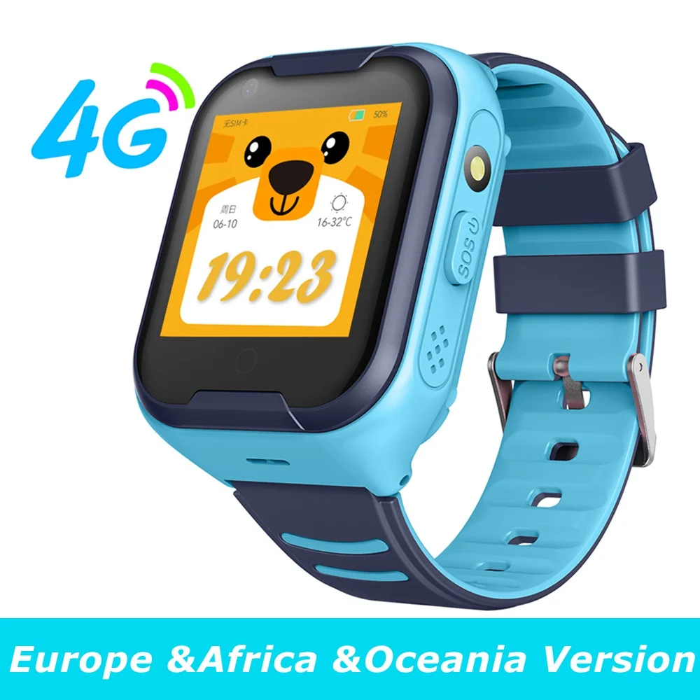 Blue EAO LEMFO, gps, Детские умные часы, 4G, поддержка sim-карты, вызов, SOS, полный сенсорный телефон, часы с камерой, водонепроницаемые, детские часы - Цвет: Blue EAO