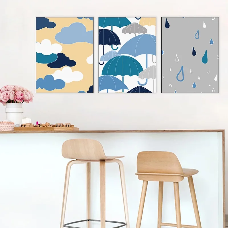 Северный абстрактный дождь погода и зонтик группа картина холст плакаты Ans