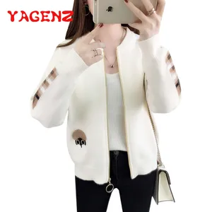 Женский вязаный кардиган YAGENZ, вязаный свитер на молнии с длинным рукавом и мультяшным рисунком, осенне-зимний свитер, красивые женские топы