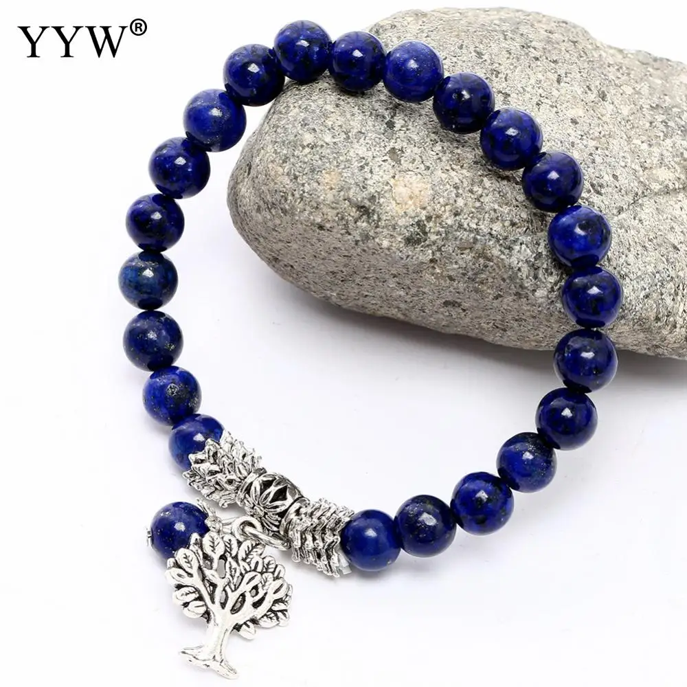 

YYW Chakra Natural Stone Lapis Lazuli Bracelets Unisex Tree of Life Bracelet Mala Beads Reiki Healing Meditation Energy Bangles