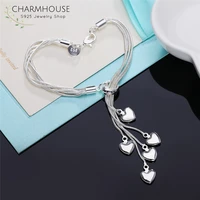 pure 925 silver bracelets for women 5 snake chains heart bracelets bangles wristband pulseira femme fashion jewelry wholesale