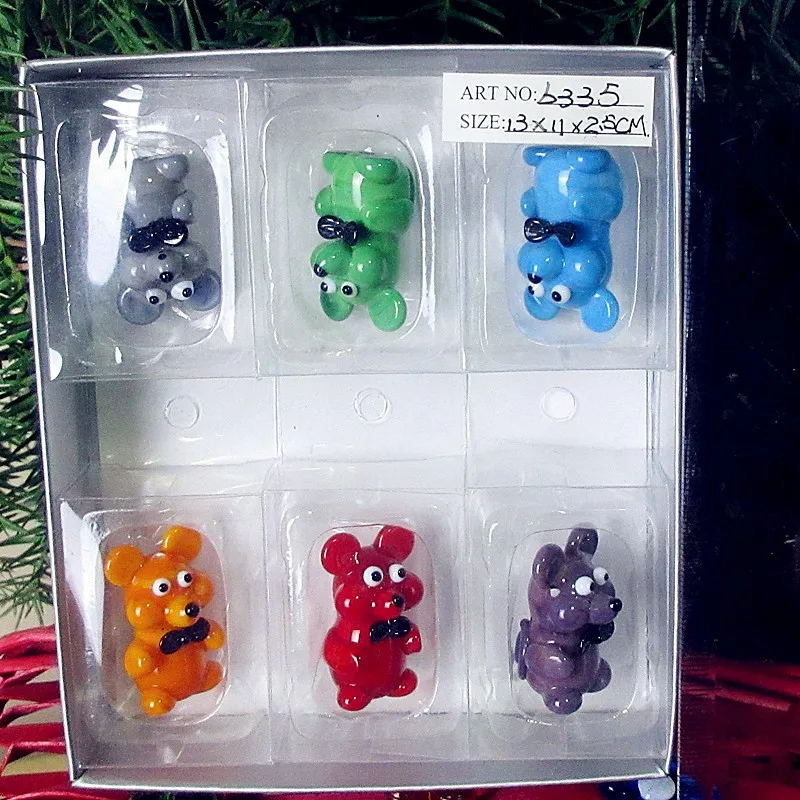 

Стеклянные фигурки мышей из муранского стекла ручной работы, 6 шт., украшения для рождества, статуя мультяшных животных для детей, подарки