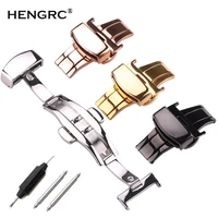 hengrc watch band buckle 16 18 20 22 24mm 316l stainless steel silver black watchbands strap double push deployment clasp